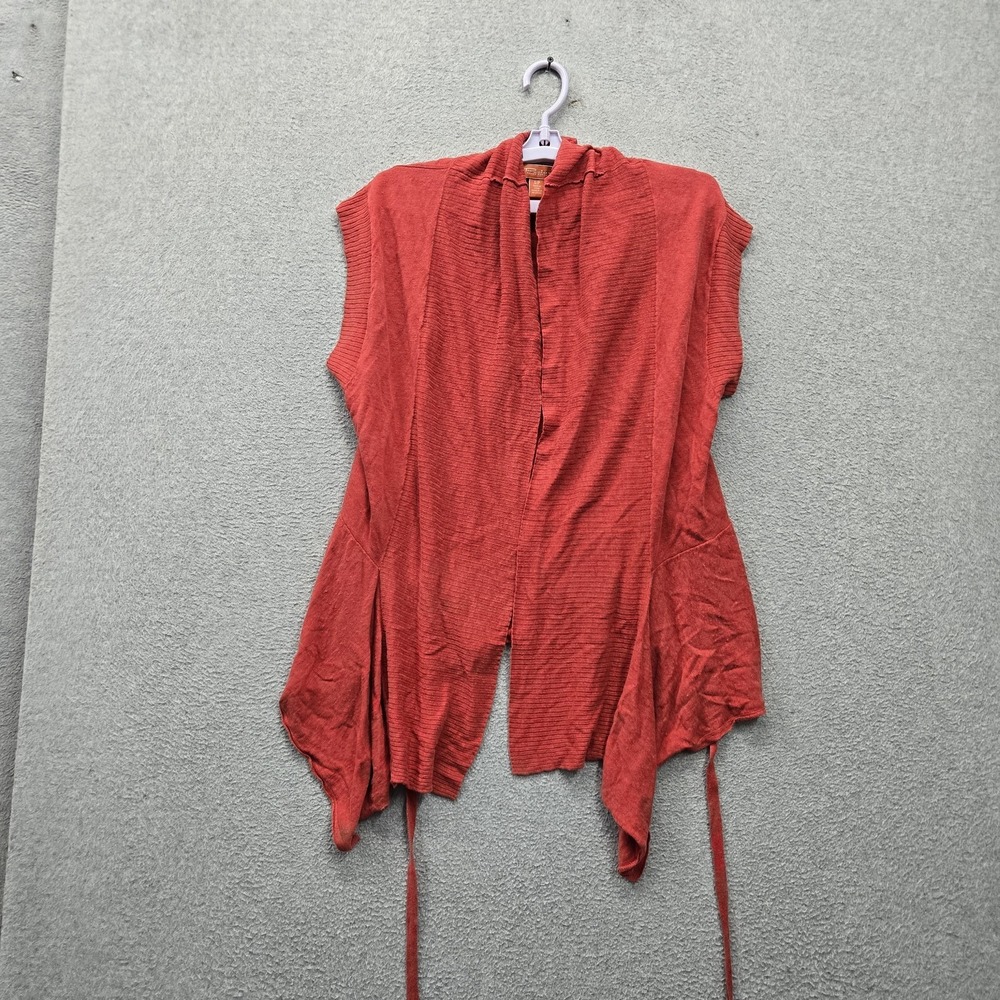 Tommy Bahama Women Sweater S Red 100% Linen Relax Tie Front Short Sleeve Casual